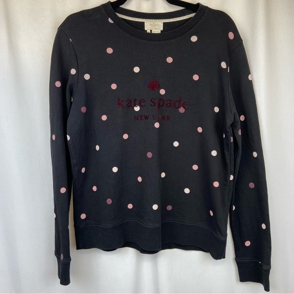 EUC Kate Spade Brooke Street Bakery Dot Black Pink Polka Dot Sweatshirt Small - Picture 12 of 15